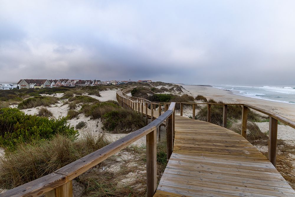 Boardwalk along the sand dunes at Cost Nova, Portugal art print by Chuck Haney for $57.95 CAD