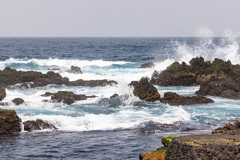 Biscoitos, Terceira Island, Azores, Portugal. Surf crashing on lava rocks. art print by Emily M. Wilson for $57.95 CAD