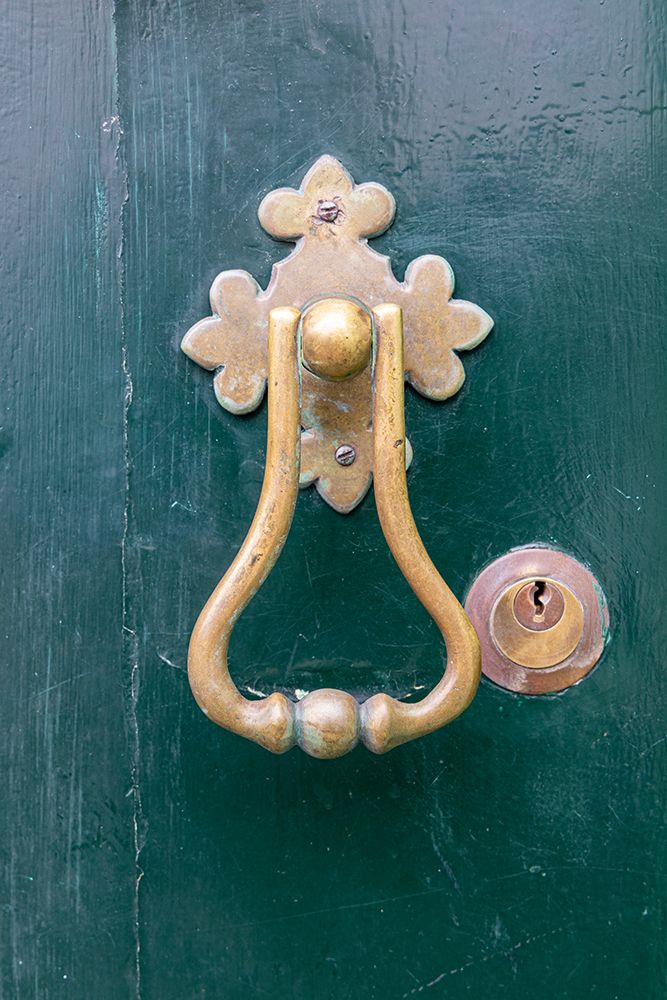 Angra do Heroismo, Terceira Island, Azores, Portugal. An old brass door knocker on a green door. art print by Emily M. Wilson for $57.95 CAD