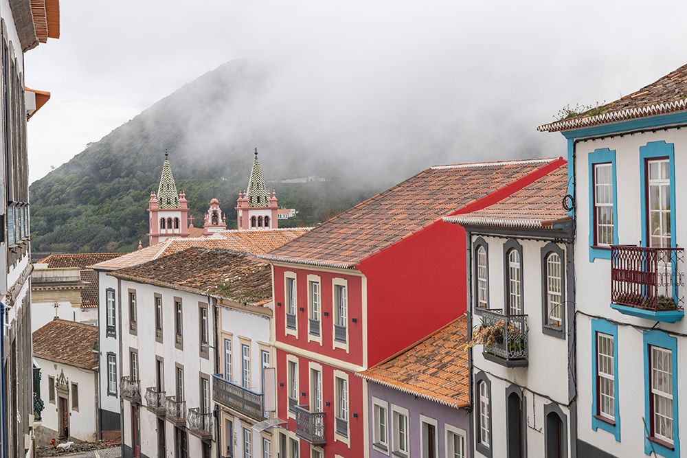 Terceira Island, Azores, Portugal. Colorful buildings and church in Angra do Heroismo. art print by Emily M. Wilson for $57.95 CAD