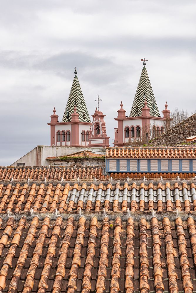 Terceira Island, Azores, Portugal. Red tile roof and spires of the Cathedral of Angra do Heroismo. art print by Emily M. Wilson for $57.95 CAD