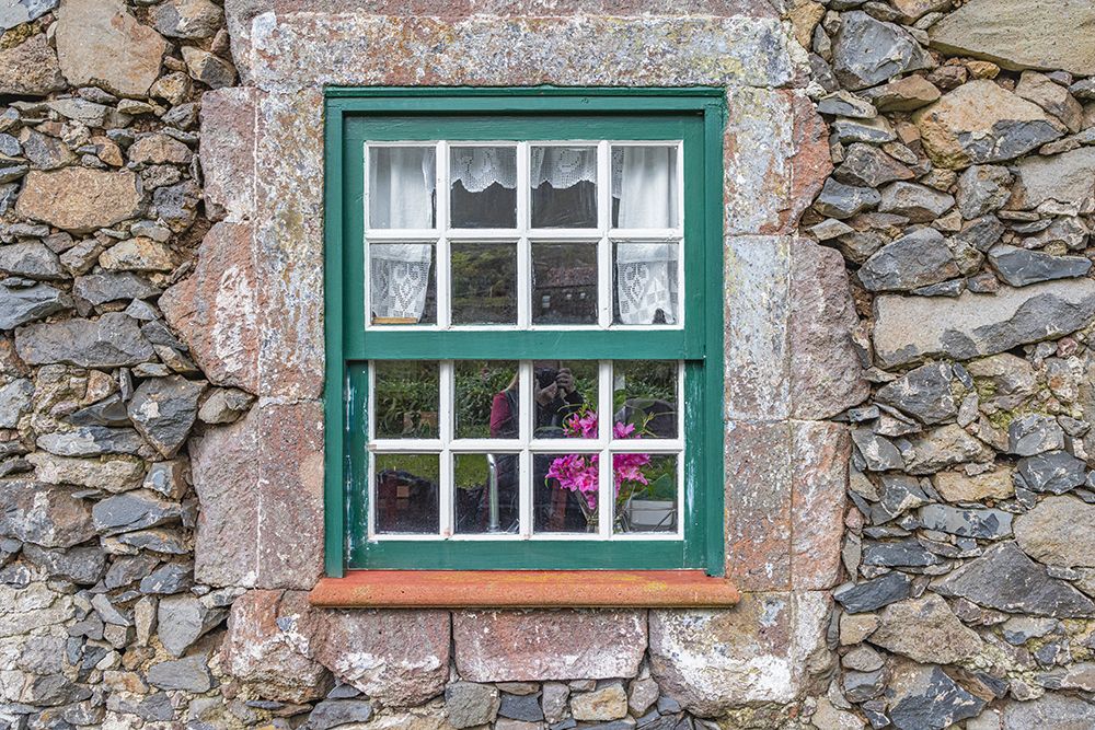 Aldeia da Cuada, Flores Island, Azores, Portugal. Paned window on a stone building. art print by Emily M. Wilson for $57.95 CAD