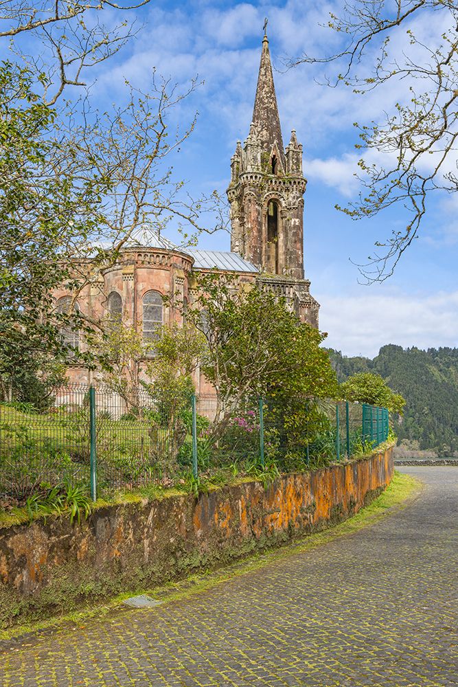 Lake Furnas, Sao Miguel, Azores, Portugal. Chapel of Our Lady of Victories on Sao Miguel Island. art print by Emily M. Wilson for $57.95 CAD