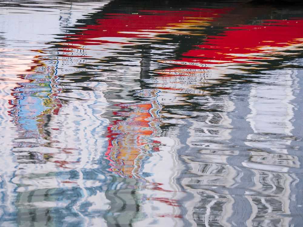 Portugal-Aveiro-Reflections of traditional and colorful salt boats-called Moliceiro-in the canals o art print by Julie Eggers for $57.95 CAD
