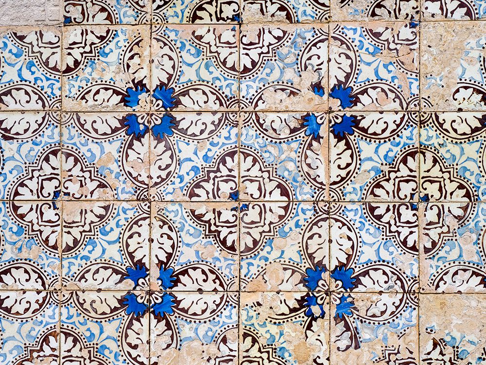 Portugal-Costa Nova-Colorful azulejo tiles on the exterior wall of house art print by Julie Eggers for $57.95 CAD