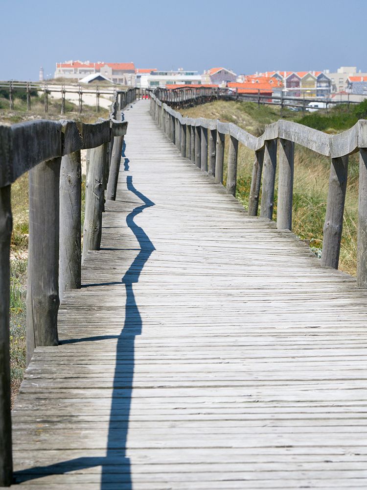 Portugal-Costa Nova-Beach and board walk at Costa Nova beach resort near Aveiro art print by Julie Eggers for $57.95 CAD