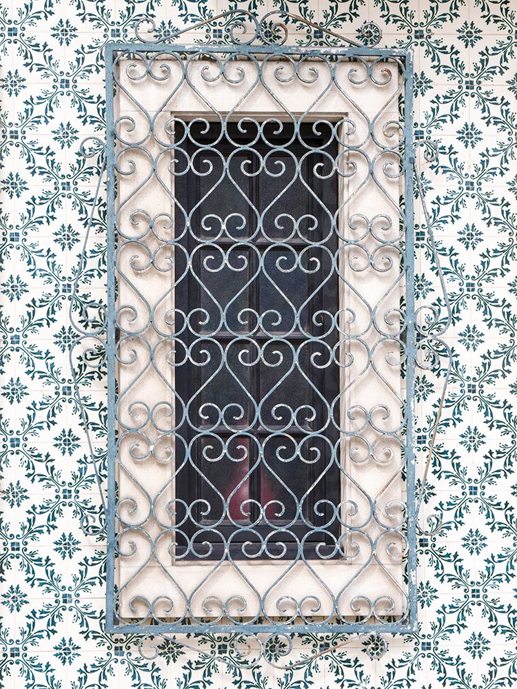 Portugal-Aveiro-Shuttered window on tiled wall with wrought iron covering art print by Julie Eggers for $57.95 CAD