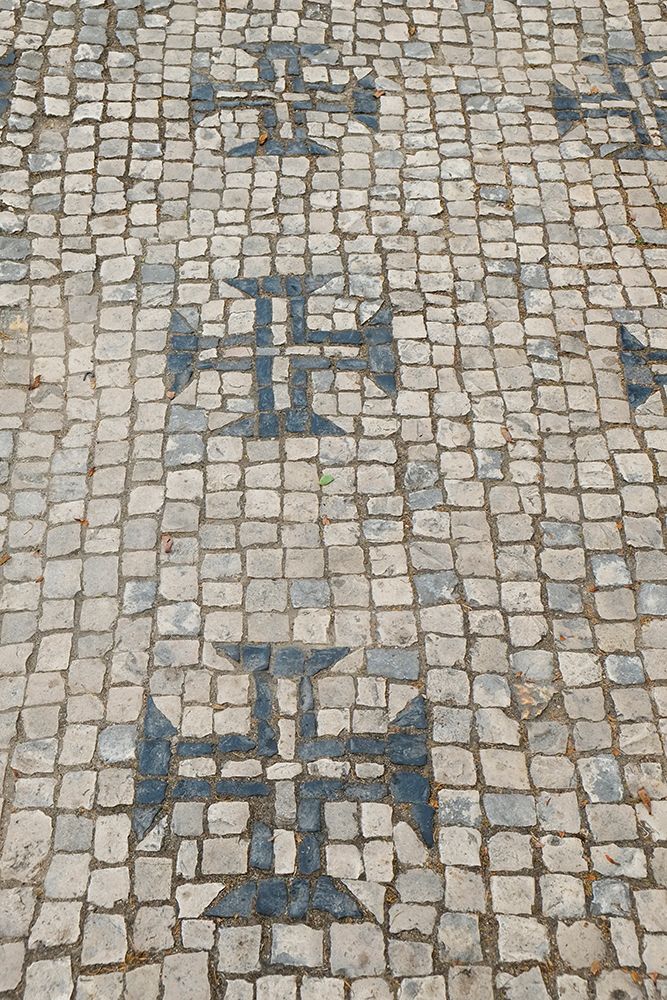 Tomar, Portugal. Traditional cobblestone sidewalk but with Templar crosses. art print by Julien McRoberts for $57.95 CAD