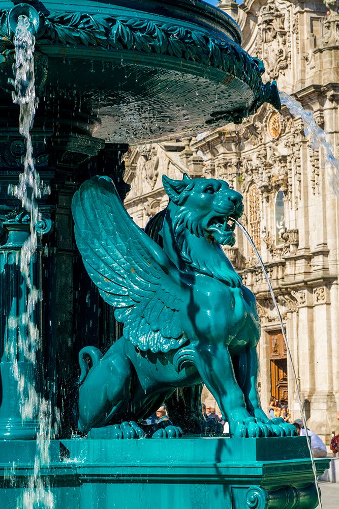 Lions Fountain (Fonte dos Leoes) and the Church of Our Lady of Carmo, Porto, Portugal. art print by Michael DeFreitas for $57.95 CAD