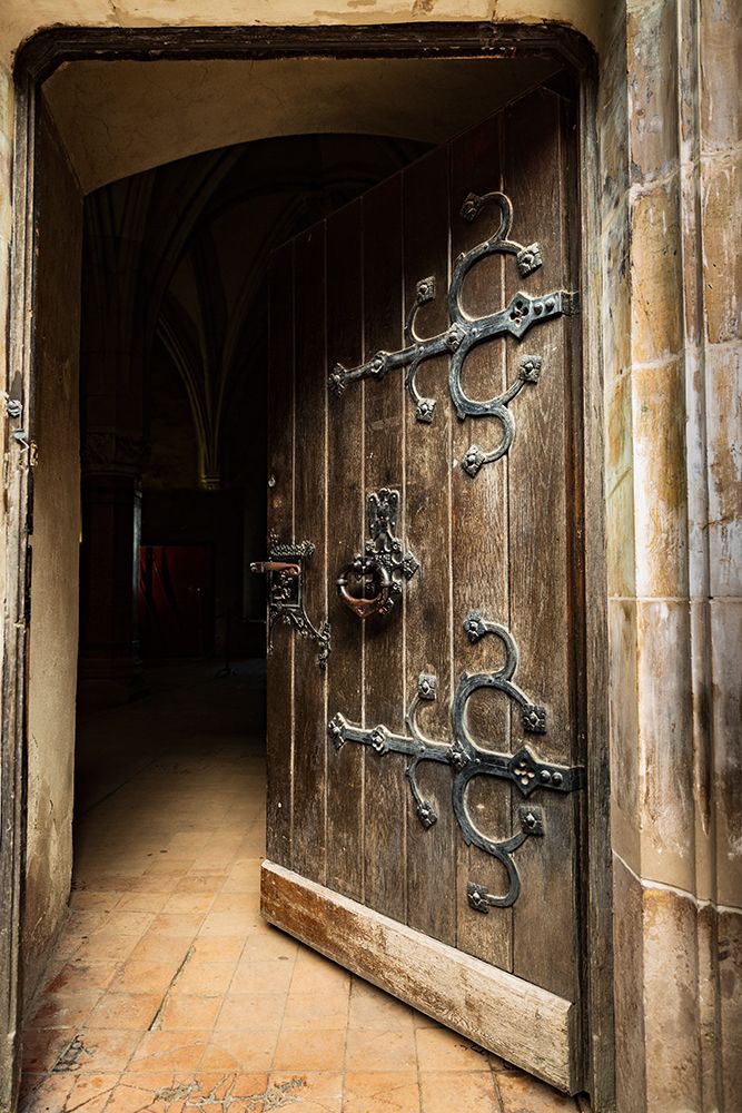 Romania, Hunedoara. Corvin Castle, Gothic-Renaissance castle. Heavy fortified door. art print by Emily M. Wilson for $57.95 CAD