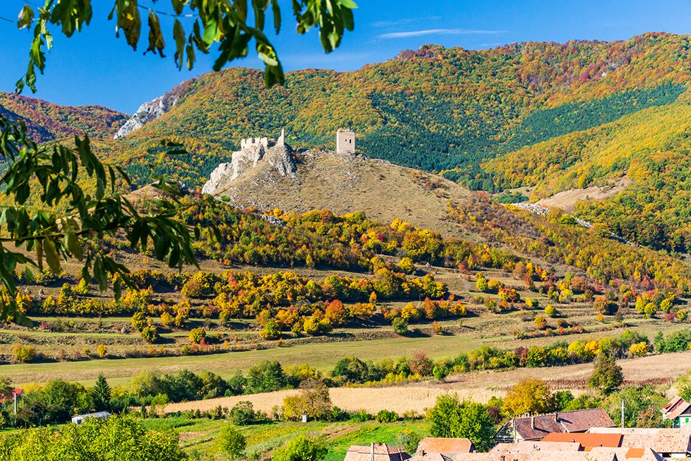 Romania, Transylvania. Coltesti Castle 11th century ruins. Territorial Trascau Mountain views. art print by Emily M. Wilson for $57.95 CAD