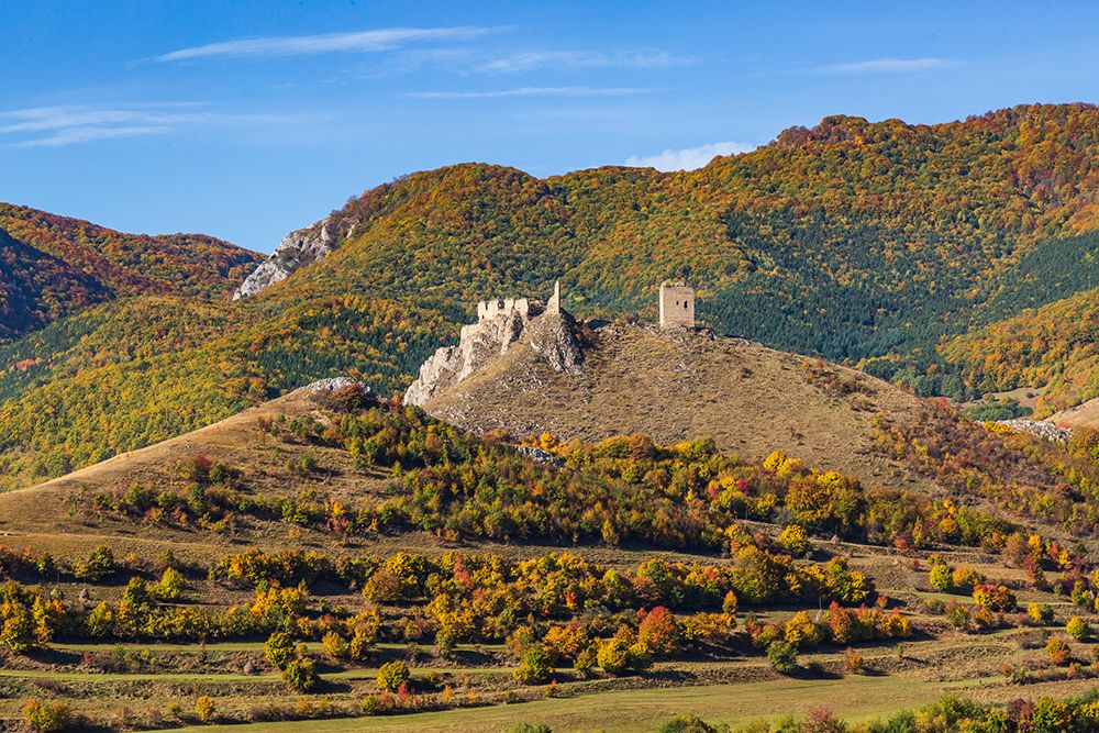 Romania, Transylvania. Coltesti Castle 11th century ruins. Territorial Trascau Mountain views. art print by Emily M. Wilson for $57.95 CAD