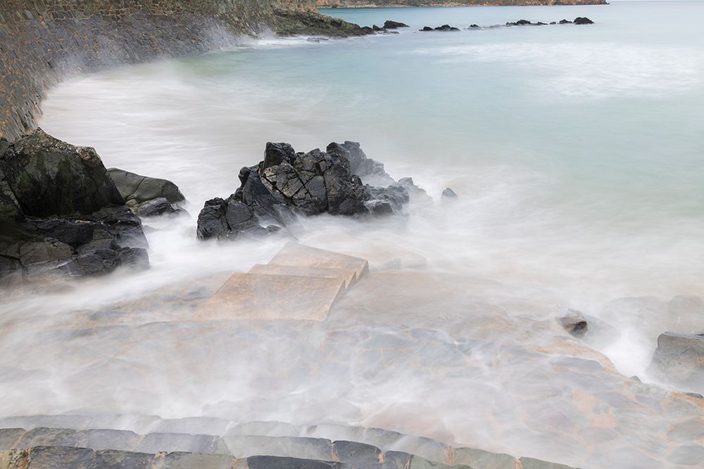 Spain, Playa de Aguilar. Rock formations on ocean shore. art print by Jaynes Gallery for $57.95 CAD