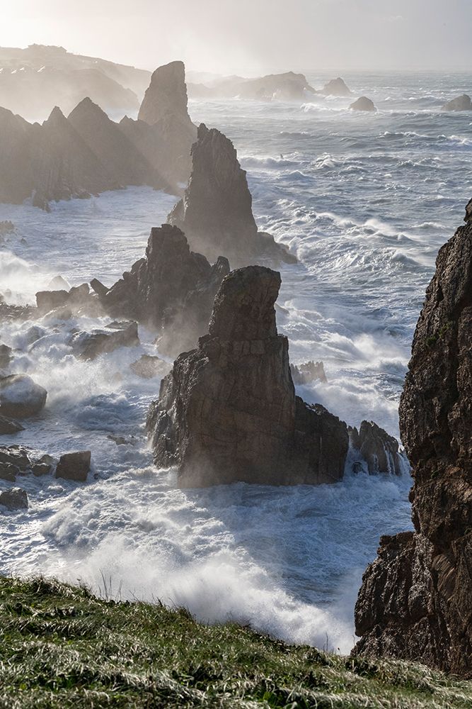 Spain, Liencres. Ocean waves and sea stack formations. art print by Jaynes Gallery for $57.95 CAD