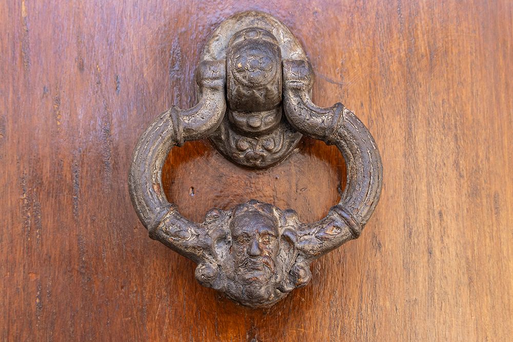Albaicin, Province of Granada, Andalusia, Spain. An old metal knocker decorated with a human head. art print by Emily M. Wilson for $57.95 CAD