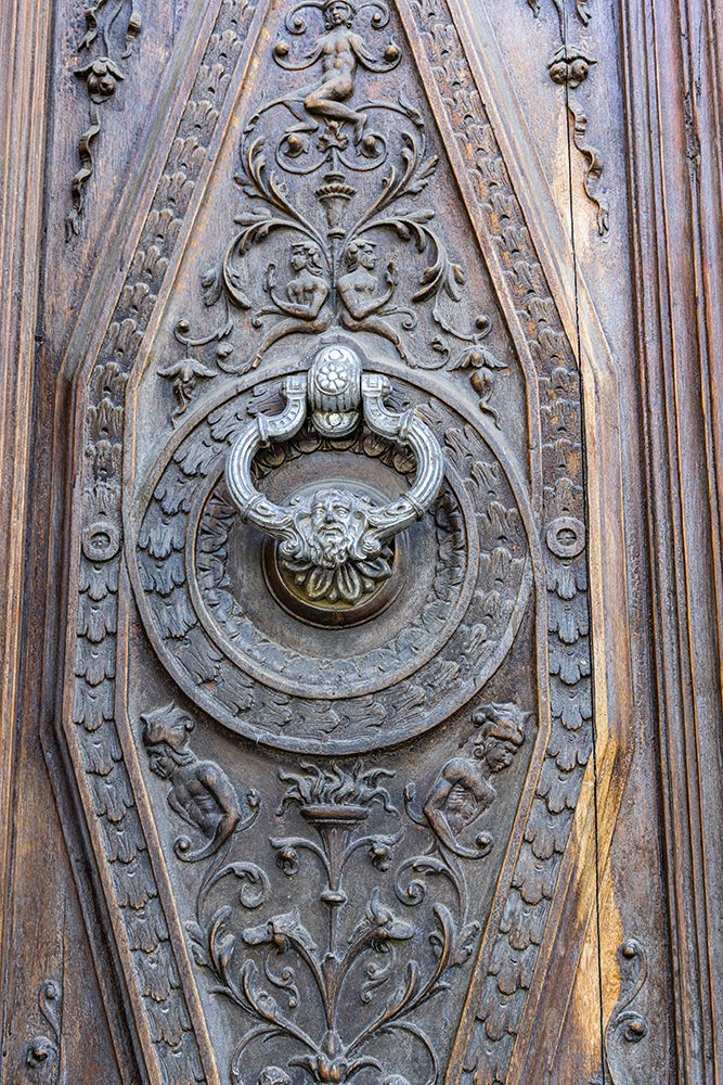 Albaicin, Province of Granada, Andalusia, Spain. Ornate metal knocker on a carved wooden door. art print by Emily M. Wilson for $57.95 CAD