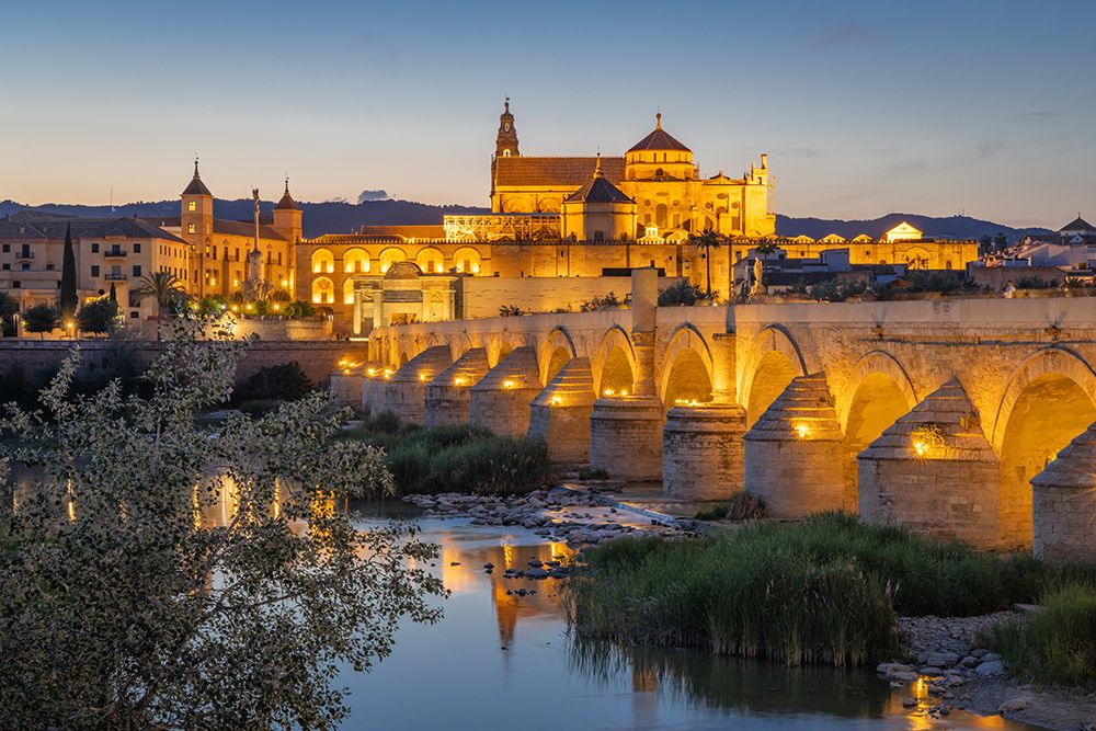 Sur District, Cordoba, Andalusia, Spain. Evening view, San Rafael Bridge over Guadalquivir River. art print by Emily M. Wilson for $57.95 CAD