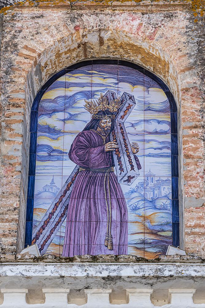 Arcos de la Frontera, Seville Province, Andalusia, Spain. Tile mural of Jesus carrying the cross. art print by Emily M. Wilson for $57.95 CAD