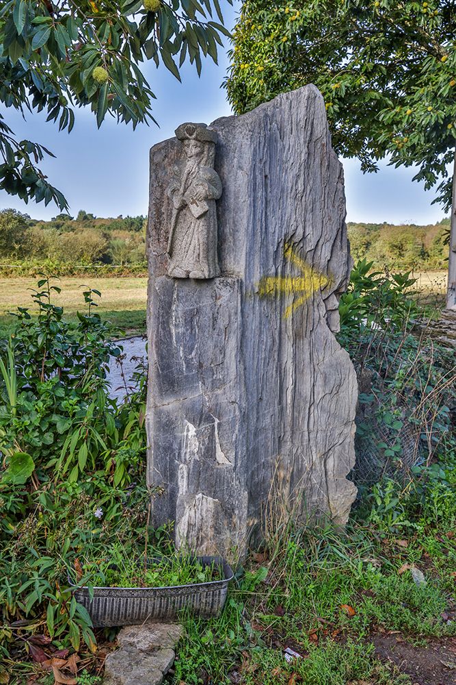Spain-Galicia Stone carving of a pilgrim along the Camino de Santiago art print by Hollice Looney for $57.95 CAD