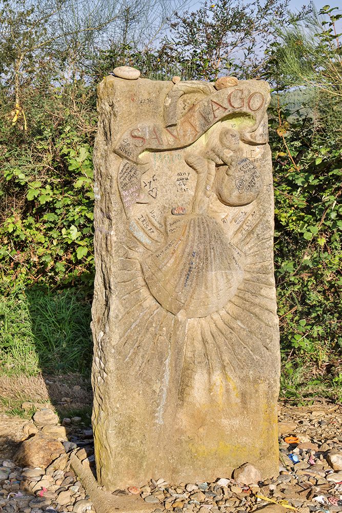Spain-Galicia Marker as pilgrims near Santiago de Compostela on the Camino de Santiago art print by Hollice Looney for $57.95 CAD