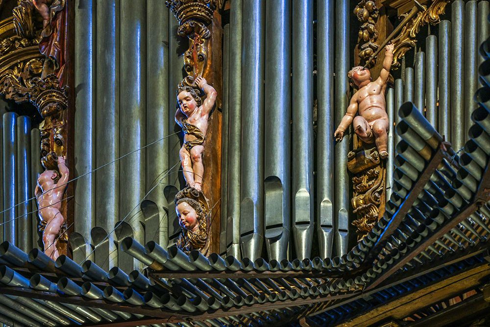 Spain-Galicia Cathedral in Santiago de Compostela-organ pipes decorated with cherubs art print by Hollice Looney for $57.95 CAD