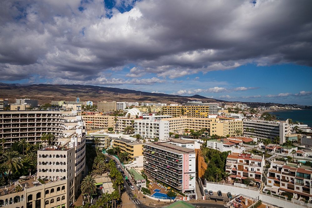 Spain-Canary Islands-Gran Canaria Island-Playa del Ingles-high angle view of town art print by Walter Bibikow for $57.95 CAD