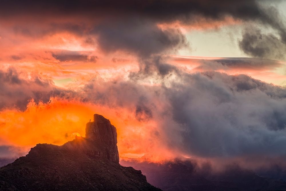 Spain-Canary Islands-Gran Canaria Island-Tejeda-mountain landscape with Roque Bentayga-sunset art print by Walter Bibikow for $57.95 CAD