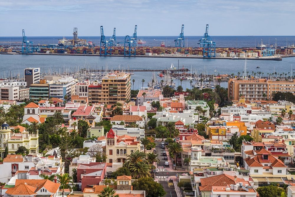 Spain-Canary Islands-Gran Canaria Island-Las Palmas de Gran Canaria-high angle view of city art print by Walter Bibikow for $57.95 CAD