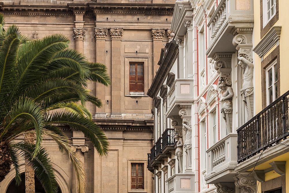 Spain-Canary Islands-Gran Canaria Island-Las Palmas de Gran Canaria-Plaza Santa Ana-buildings art print by Walter Bibikow for $57.95 CAD