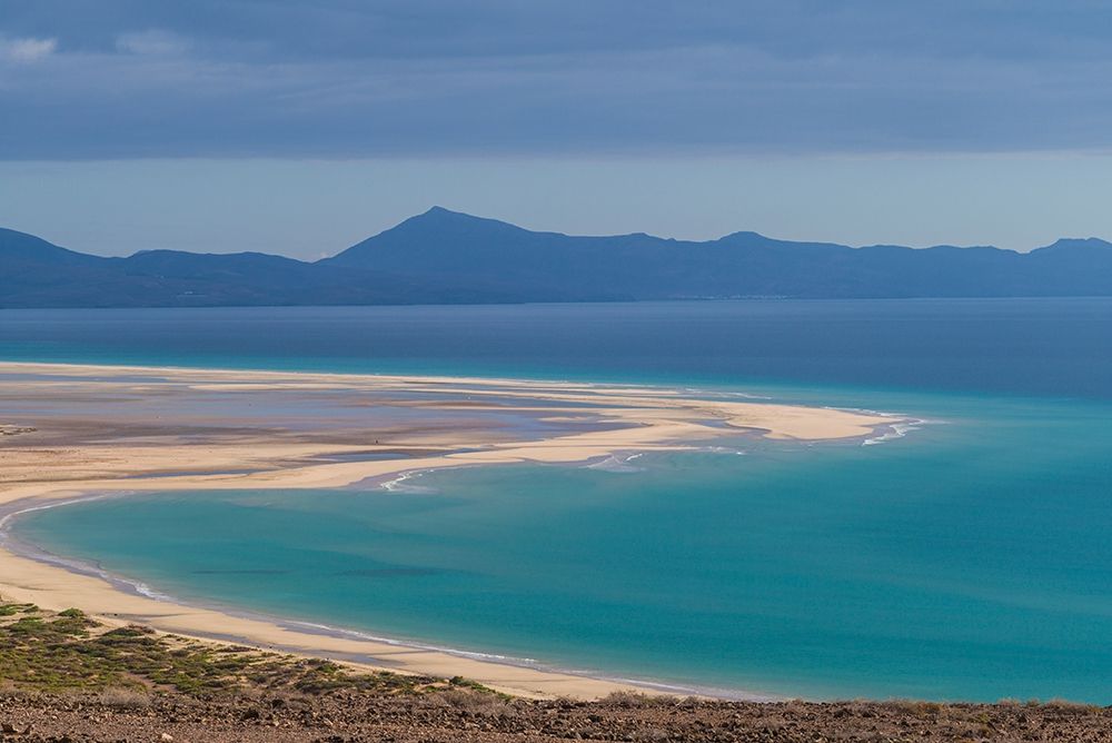 Canary Islands-Fuerteventura Island-Costa Calma-high angle view of Playa de Sotavento beach-morning art print by Walter Bibikow for $57.95 CAD