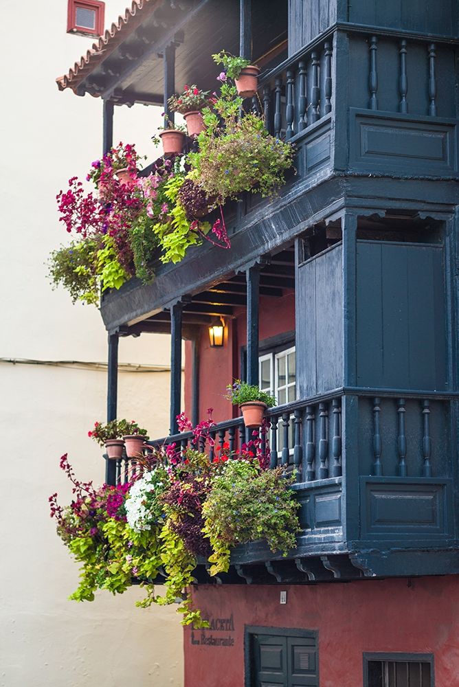 Canary Islands-La Palma Island-Santa Cruz de la Palma-traditional Canarian house balconies art print by Walter Bibikow for $57.95 CAD