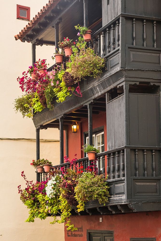 Canary Islands-La Palma Island-Santa Cruz de la Palma-traditional Canarian house balconies art print by Walter Bibikow for $57.95 CAD