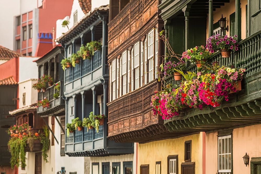 Canary Islands-La Palma Island-Santa Cruz de la Palma-traditional Canarian house balconies art print by Walter Bibikow for $57.95 CAD