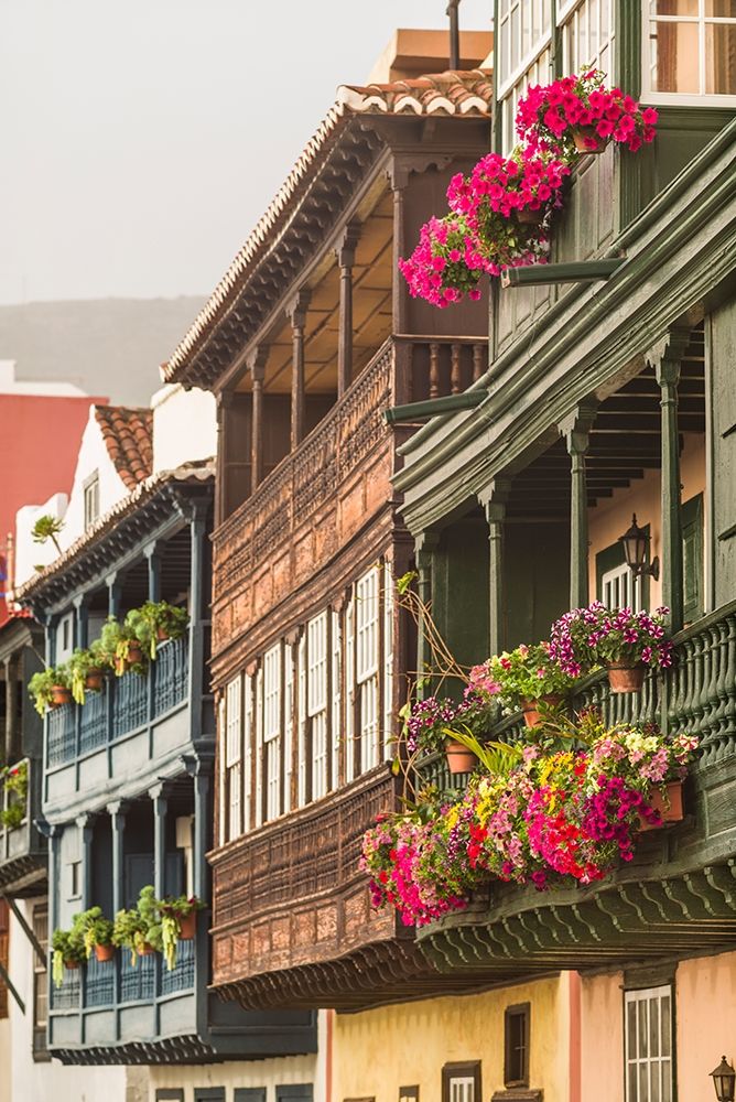 Canary Islands-La Palma Island-Santa Cruz de la Palma-traditional Canarian house balconies art print by Walter Bibikow for $57.95 CAD
