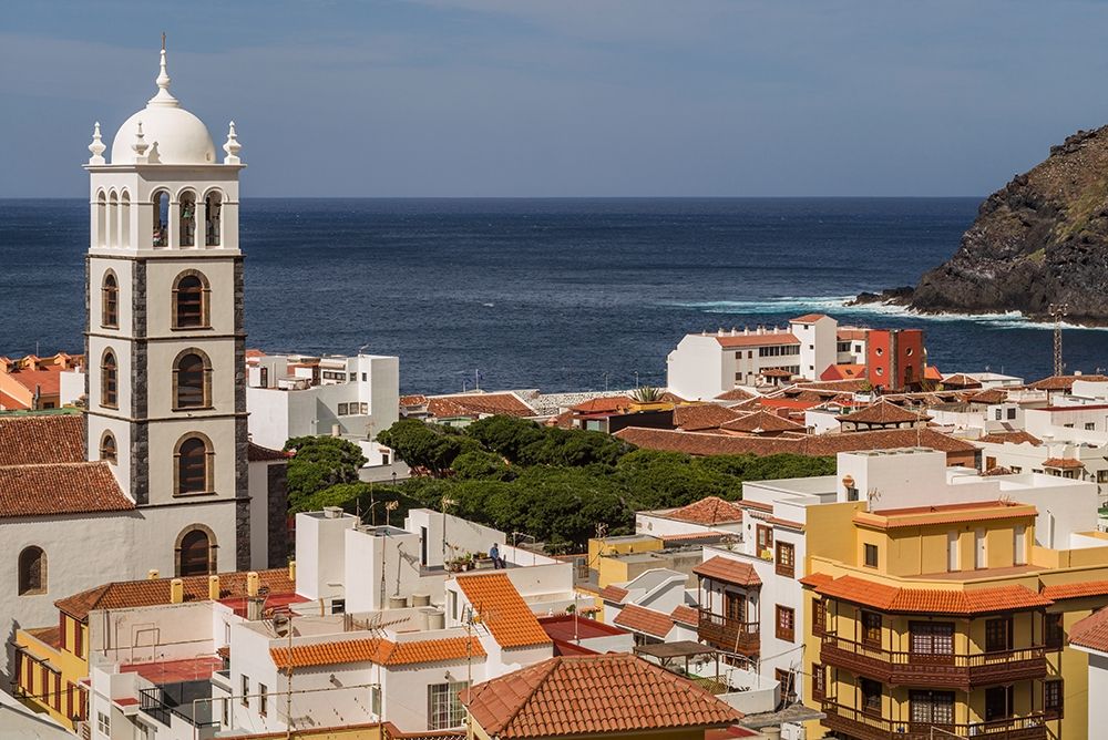 Canary Islands-Tenerife Island-Garachico-elevated town view with the Iglesia de Santa Ana church art print by Walter Bibikow for $57.95 CAD