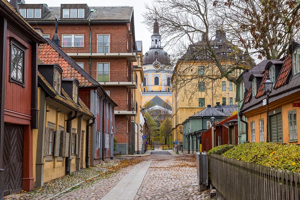 Sweden, Stockholm, Soder Island. 19th Century houses near Master Mikaels Gata. Fjallgatan. art print by Emily M. Wilson for $57.95 CAD