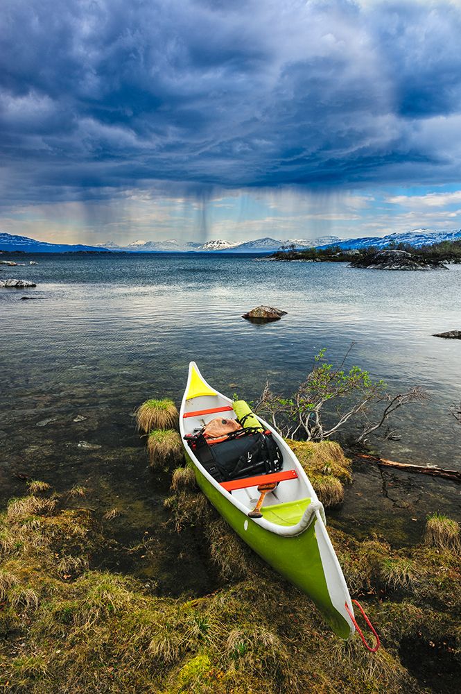 Sweden-Norrbotten-Abisko-Stordalen Nature Preserve. Canoe on shoreline of Torne Lake. art print by Fredrik Norrsell for $57.95 CAD