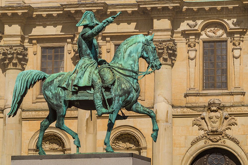 Sweden-Stockholm-Gamla Stan-Old Town-Royal Palace-statue of King Carl Johan XIV art print by Walter Bibikow for $57.95 CAD