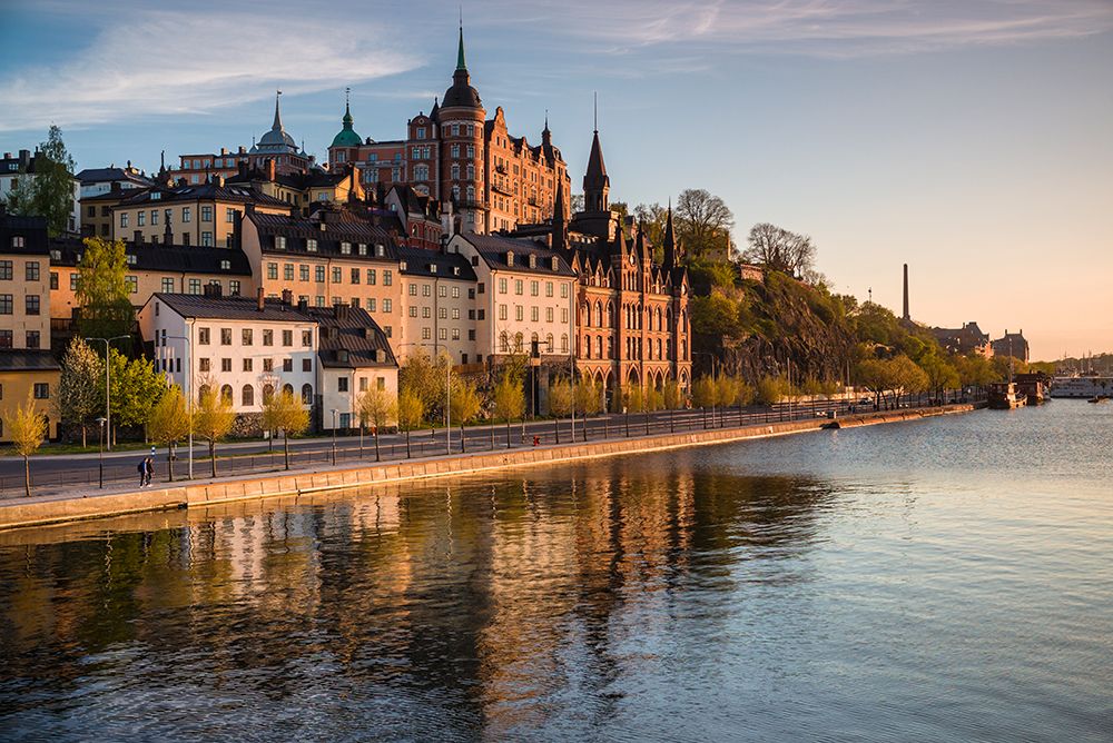 Sweden-Stockholm-view towards Sodermalm neighborhood-sunset art print by Walter Bibikow for $57.95 CAD