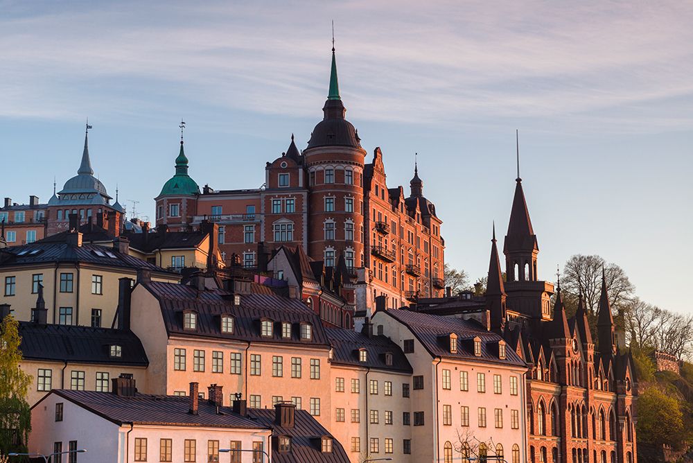 Sweden-Stockholm-view towards Sodermalm neighborhood-sunset art print by Walter Bibikow for $57.95 CAD