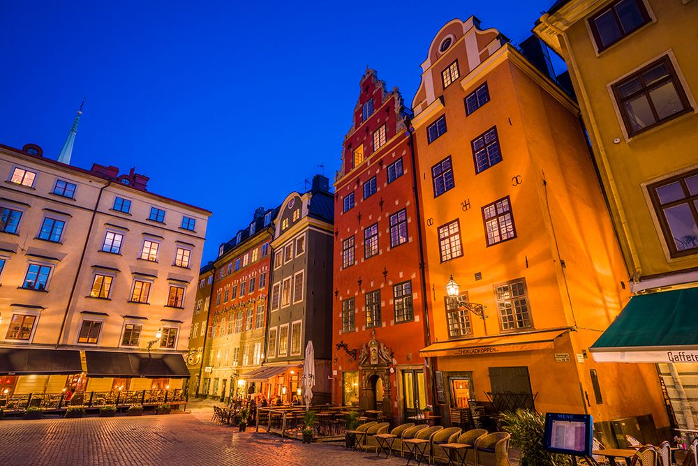 Sweden-Stockholm-Gamla Stan-Old Town-buildings of the Stortorget Square-dusk art print by Walter Bibikow for $57.95 CAD