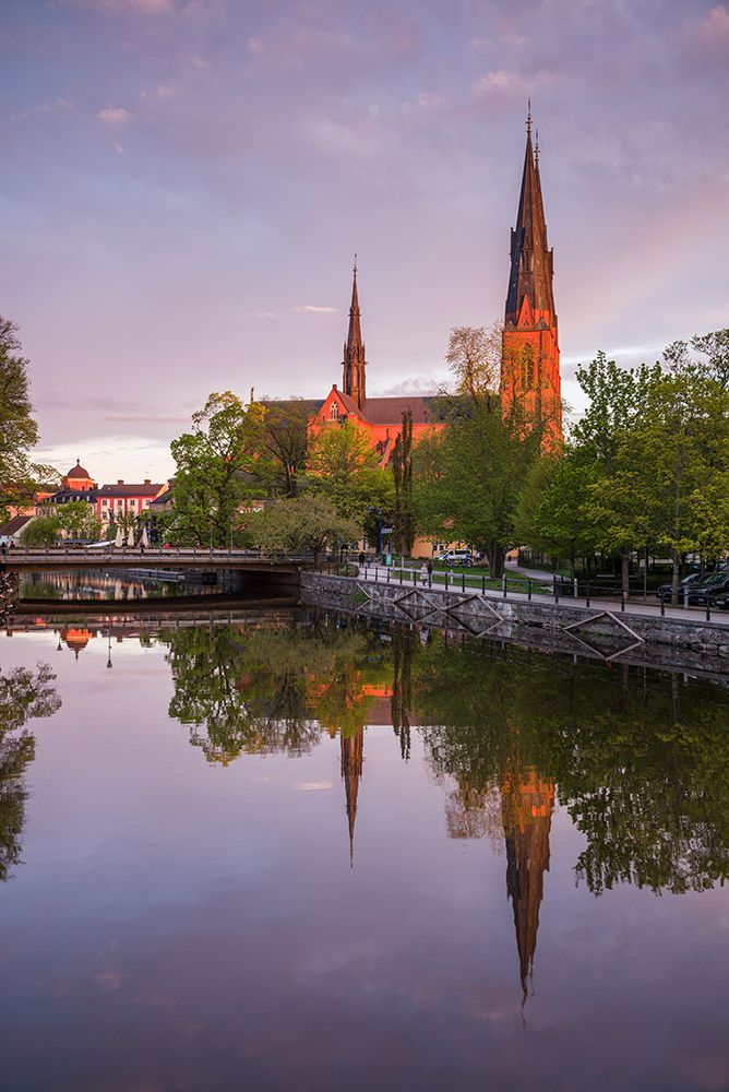 Sweden-Central Sweden-Uppsala-Domkyrka Cathedral-reflection-dusk art print by Walter Bibikow for $57.95 CAD