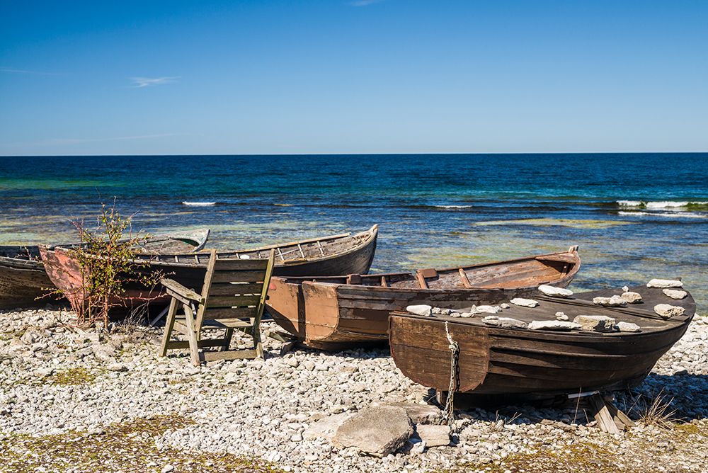 Sweden-Faro Island-Kursviken-coastal farmers fishing boats art print by Walter Bibikow for $57.95 CAD