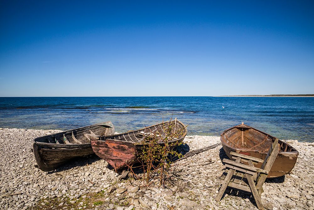 Sweden-Faro Island-Kursviken-coastal farmers fishing boats art print by Walter Bibikow for $57.95 CAD