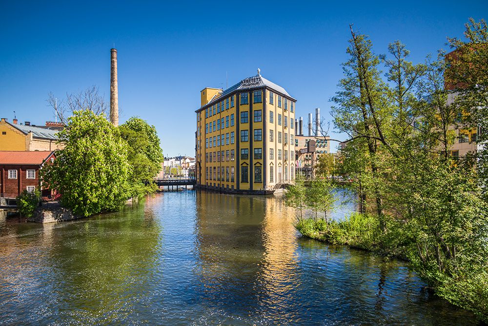 Sweden-Norrkoping-early Swedish industrial town-Arbetets Museum-Museum of Work in former early 20th art print by Walter Bibikow for $57.95 CAD