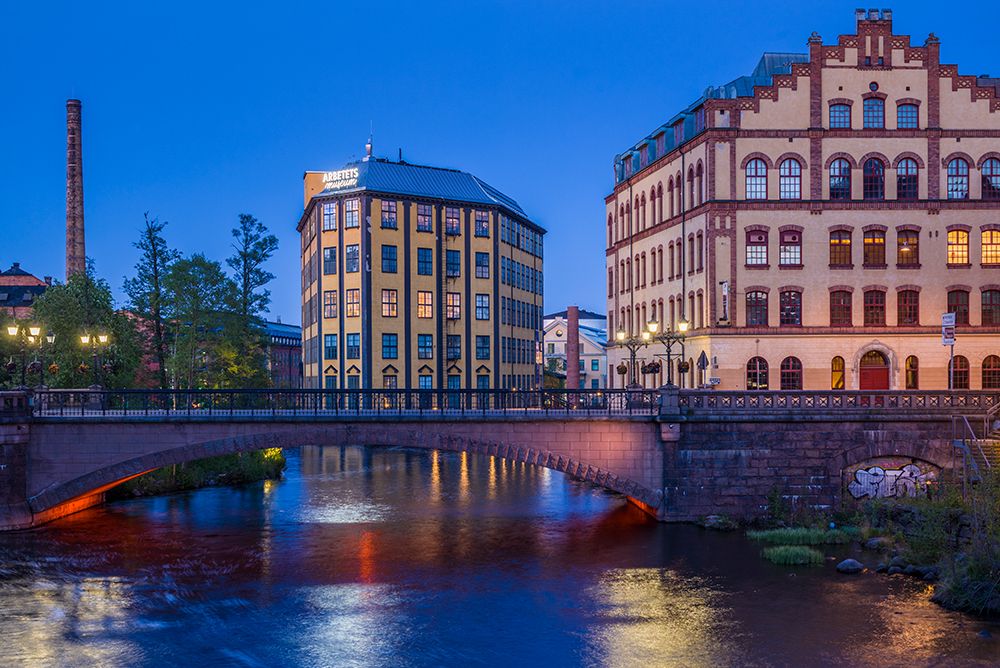 Sweden-Norrkoping-early Swedish industrial town-Arbetets Museum-Museum of Work in former early 20th art print by Walter Bibikow for $57.95 CAD