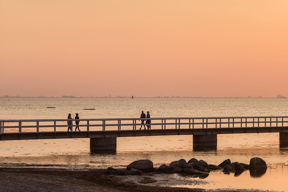 Sweden-Scania-Malmo-Riberborgs Stranden beach area-pier at sunset art print by Walter Bibikow for $57.95 CAD