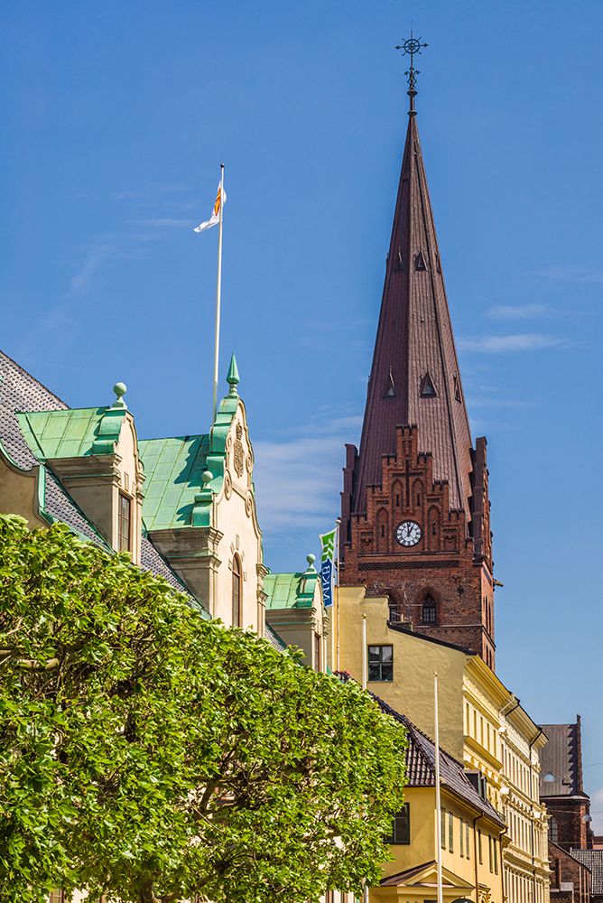 Sweden-Scania-Malmo-Sankt Petri Krka church and city buildings art print by Walter Bibikow for $57.95 CAD