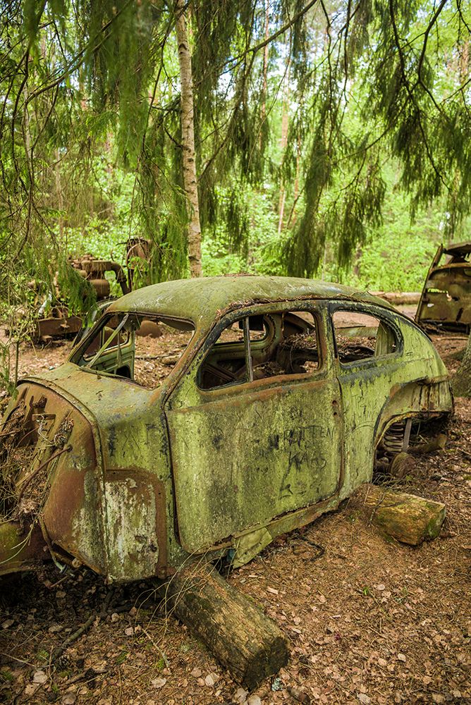 Sweden-Smaland-Ryd-Kyrko Mosse Car Cemetery-former junkyard now pubic park-junked cars art print by Walter Bibikow for $57.95 CAD