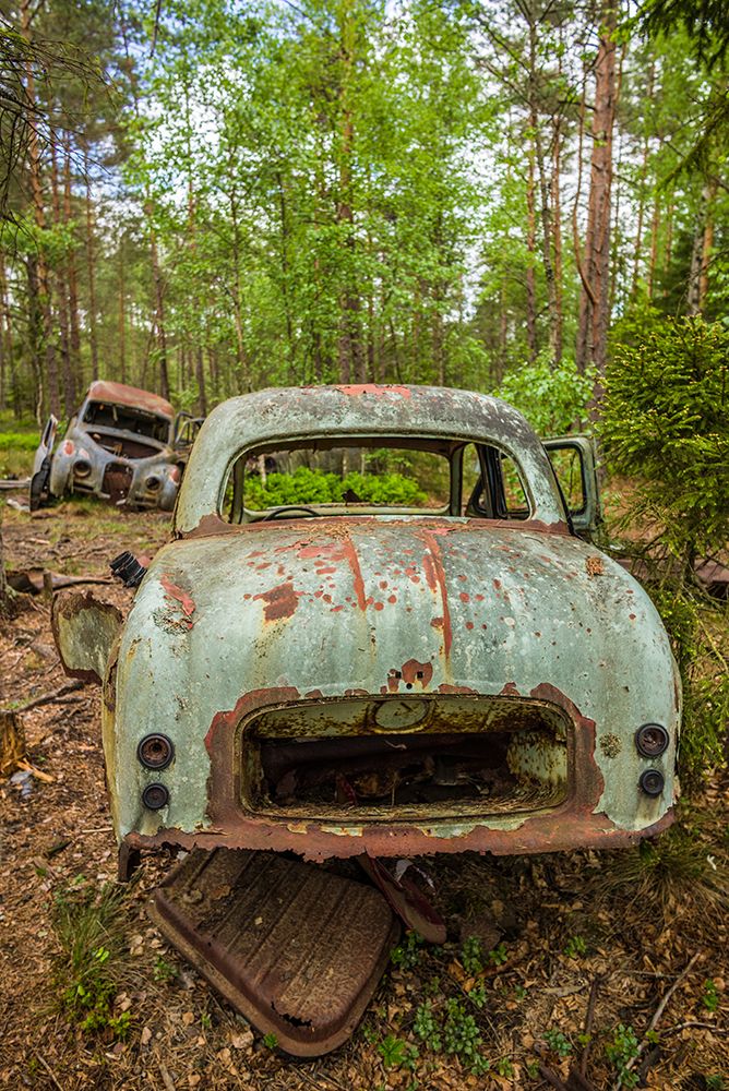 Sweden-Smaland-Ryd-Kyrko Mosse Car Cemetery-former junkyard now pubic park-junked cars art print by Walter Bibikow for $57.95 CAD